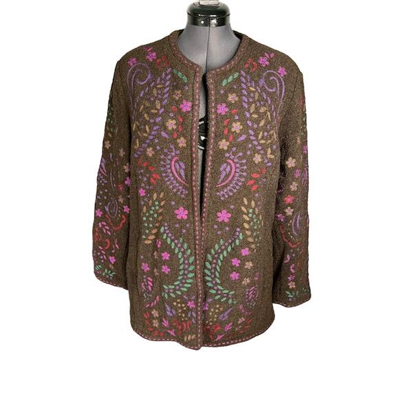 sweater coat embroidered Linea by Louis Dellolio brown purple